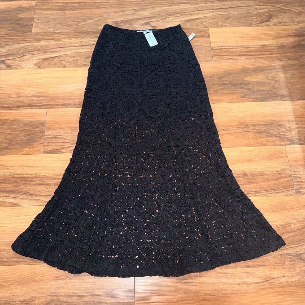 NWT Liquid by Sioni black crochet maxi skirt. XS